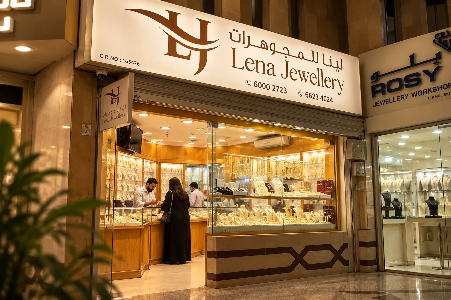 The Lena Jewellery storefront and display counters in Doha's Gold Souq